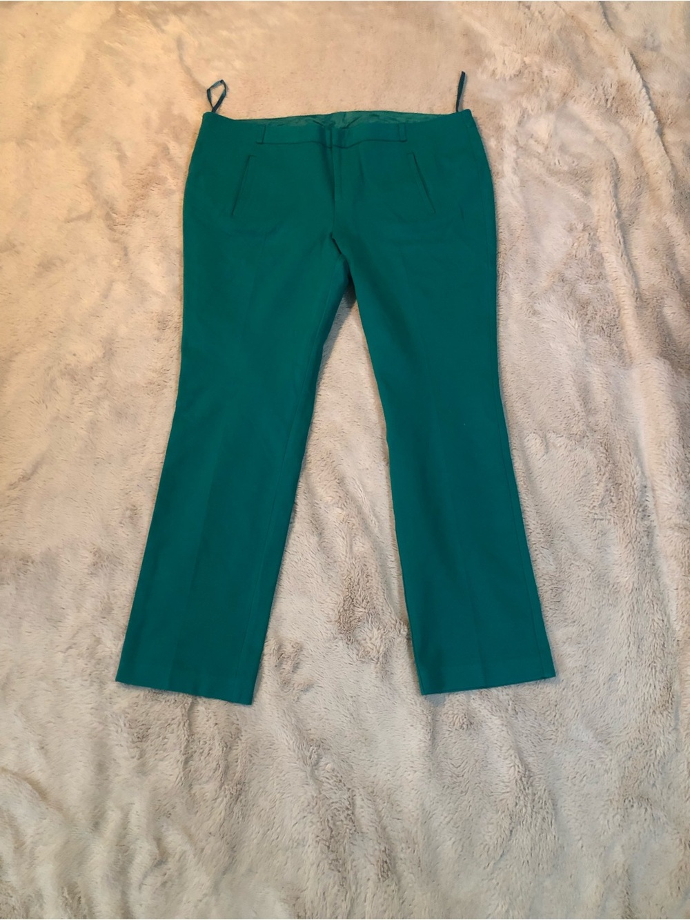 INC Women’s 14 Green Straight Leg Stretch Pants Zipper Hook Closure